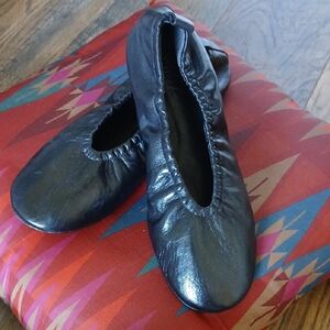 SCHUTZ "Eudora" Elasticized Black Leather Glove Flats 7B